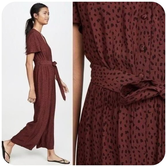 Rails Jet Jumpsuit in Rust Spotted Pattern Belted Wide Leg Women's Size M - Picture 9 of 11